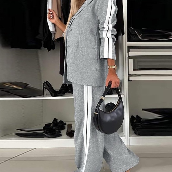 Elegant Gray Track Pants with White Accents - Picture 3 of 5